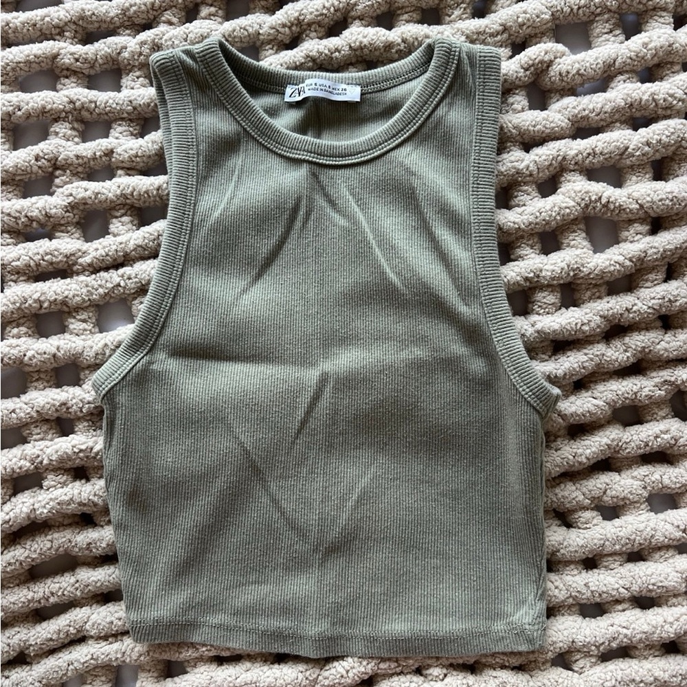 Zara Olive Ribbed Women's Tank Top
